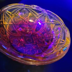 Vintage 1950's Jeanette Amberina Hobstar Red Flash Paint Pressed Glass Bowl